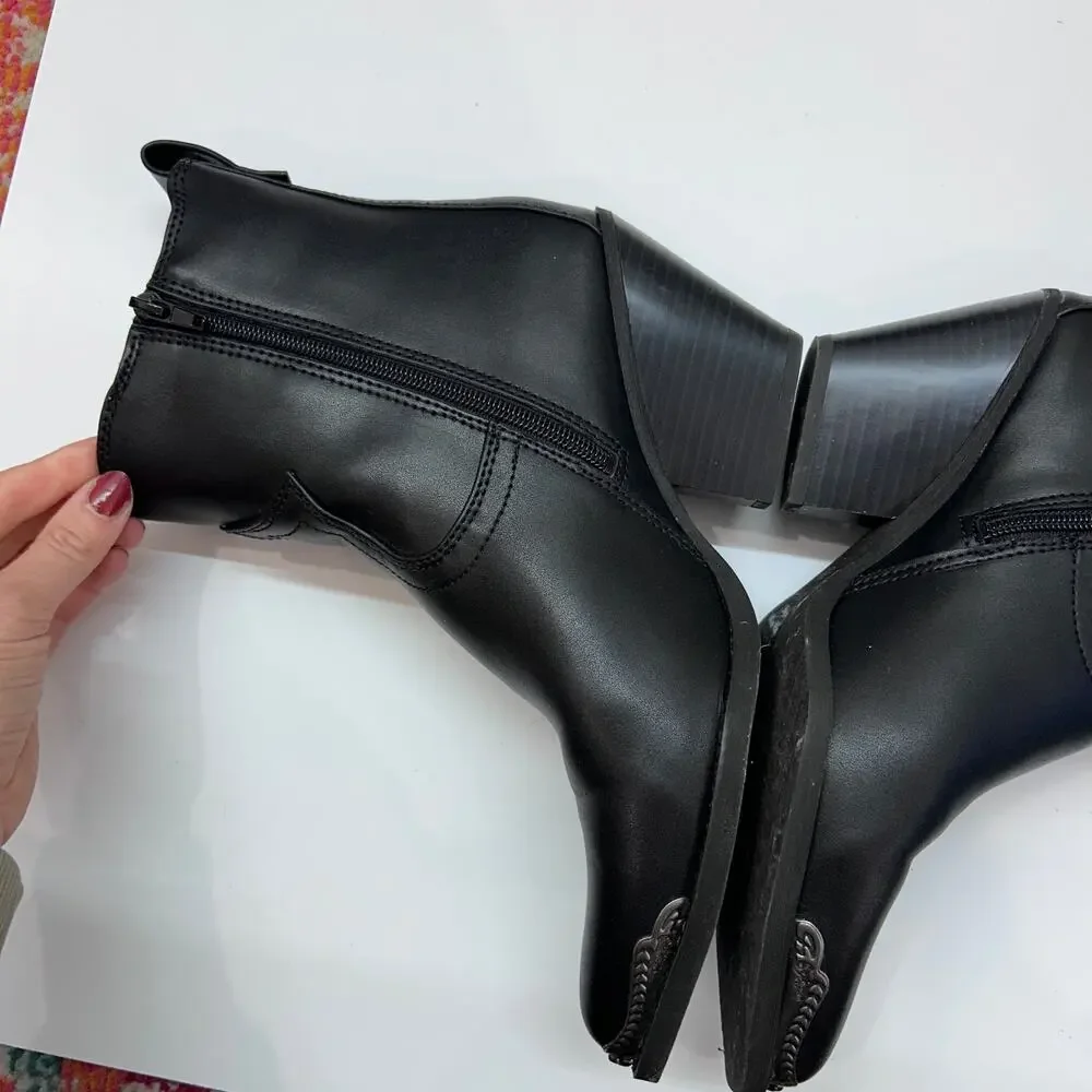 Zodiac Heeled Western Ankle Boot Bootie 9.5 Black Silver Faux Leather Nashville